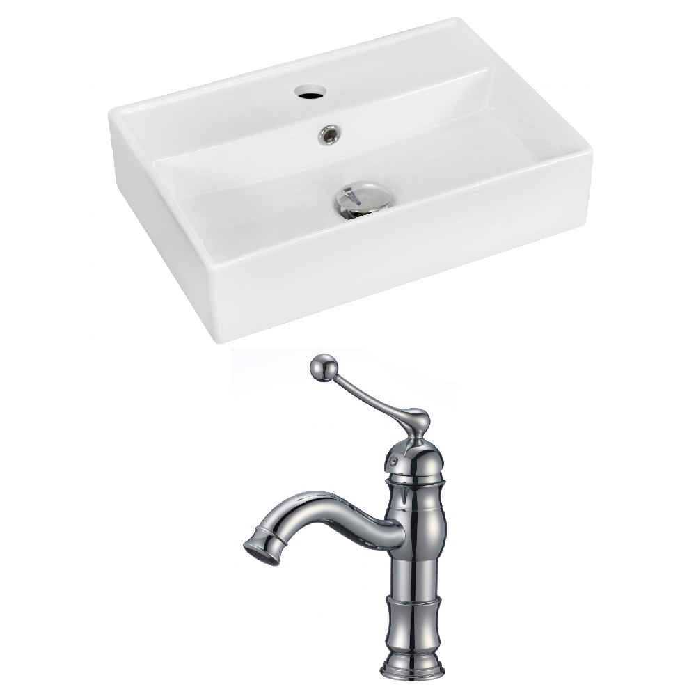 17.75-in. x 13.75-in. Rectangle Bathroom Vessel Sink Set White Enamel Glaze