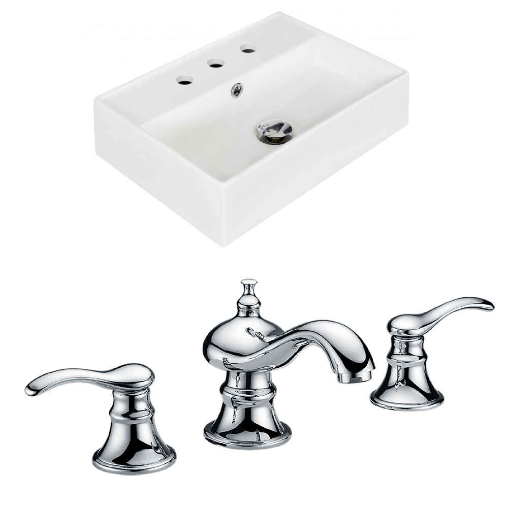 19.75-in. x 13.75-in. Rectangle Bathroom Vessel Sink Set White Enamel Glaze