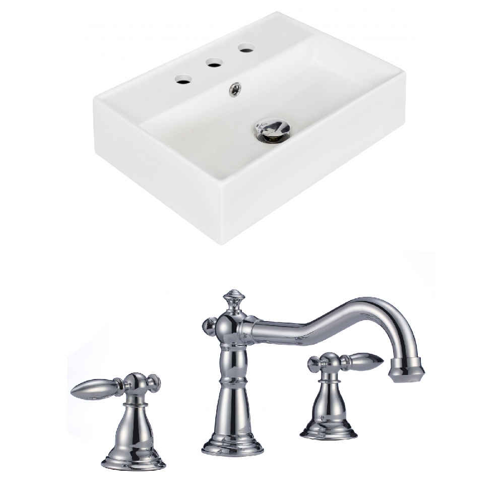 19.75-in. x 13.75-in. Rectangle Bathroom Vessel Sink Set White Enamel Glaze