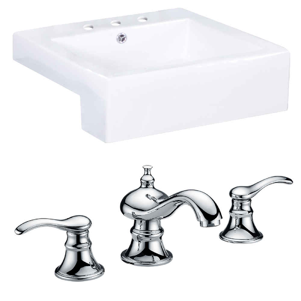 20.25-in. x 19-in. Rectangle Bathroom Vessel Sink Set White Enamel Glaze