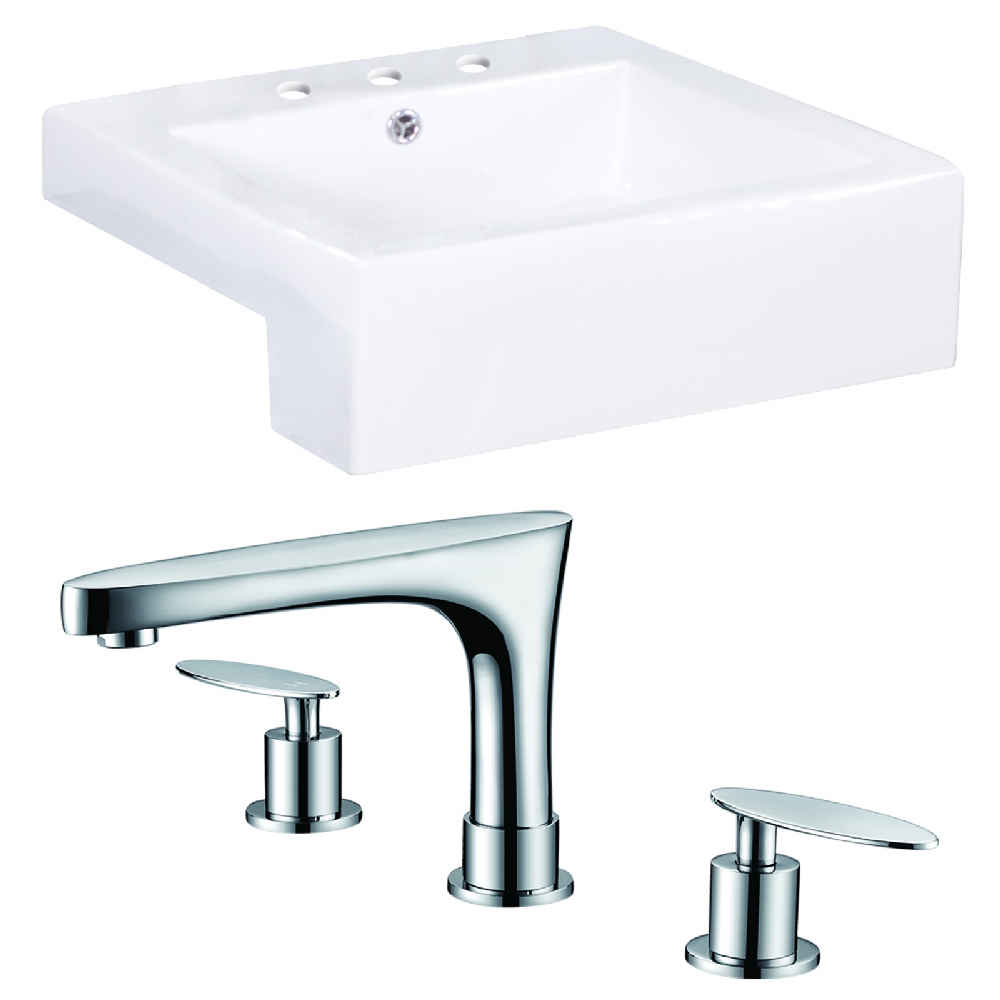 20.25-in. x 19-in. Rectangle Bathroom Vessel Sink Set White Enamel Glaze