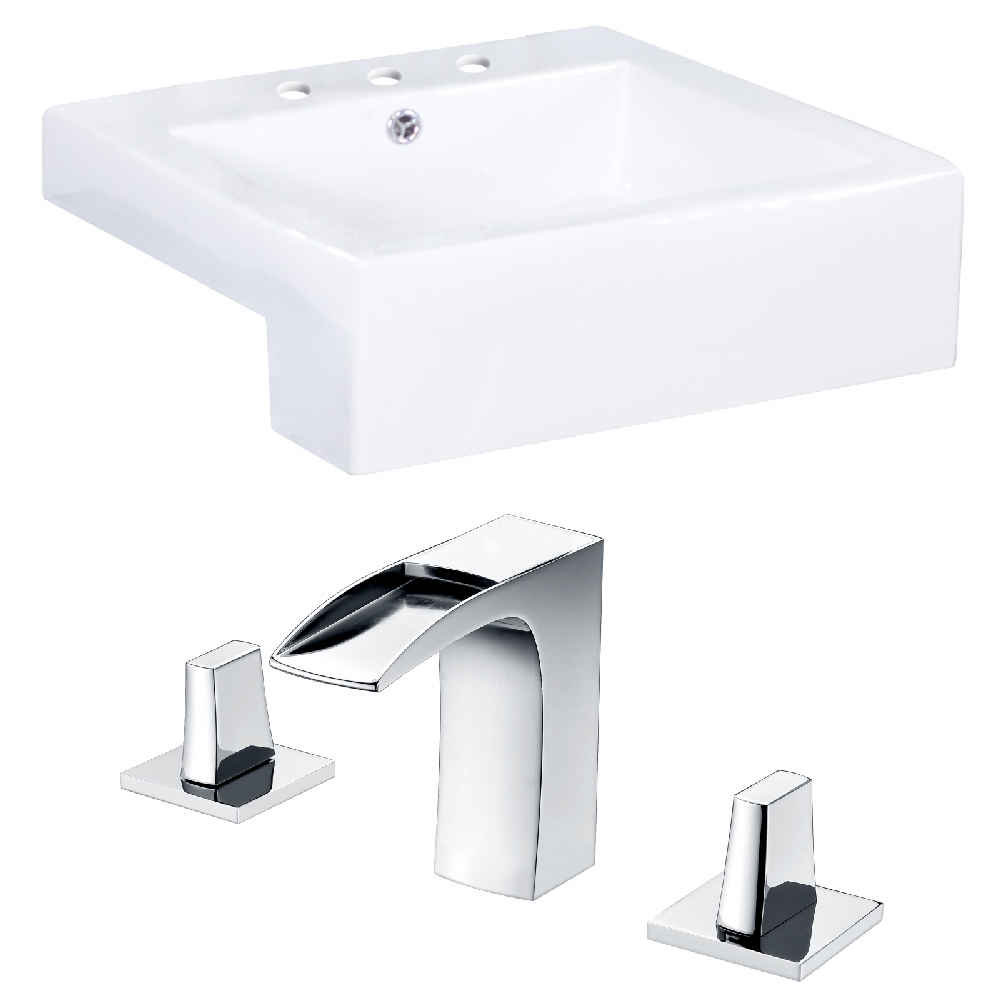 20.25-in. x 19-in. Rectangle Bathroom Vessel Sink Set White Enamel Glaze