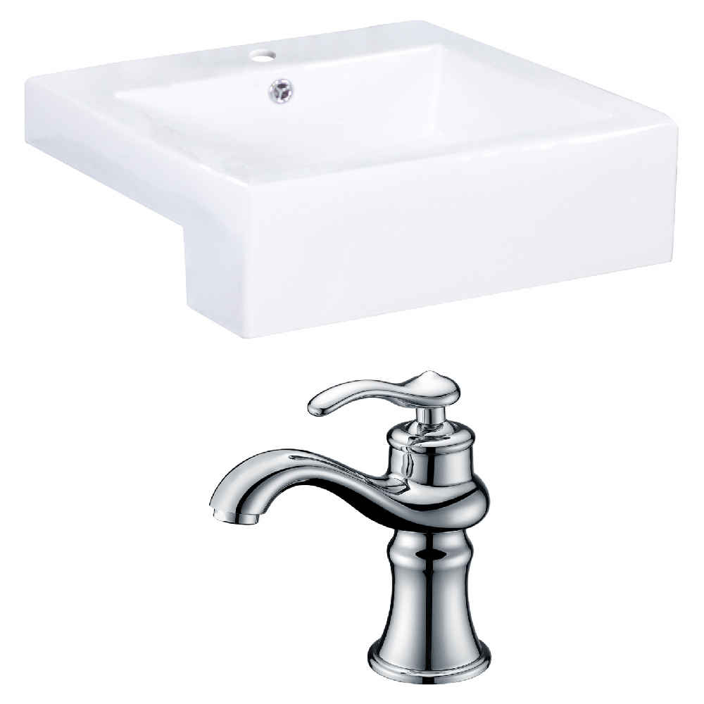 20.25-in. x 19-in. Rectangle Bathroom Vessel Sink Set White Enamel Glaze