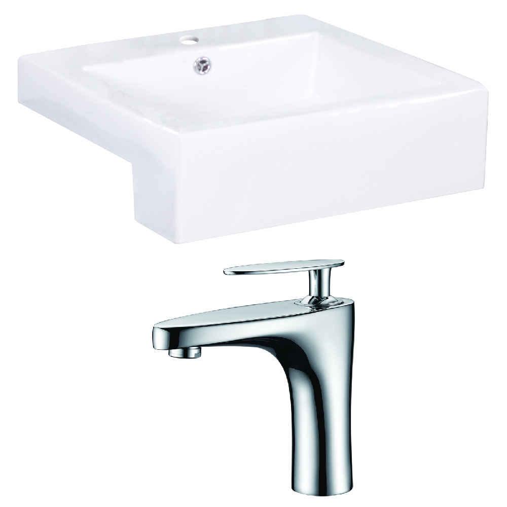 20.25-in. x 19-in. Rectangle Bathroom Vessel Sink Set White Enamel Glaze