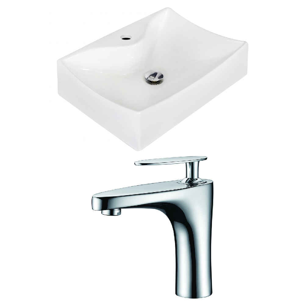 21.5-in. x 15.75-in. Rectangle Bathroom Vessel Sink Set White Enamel Glaze