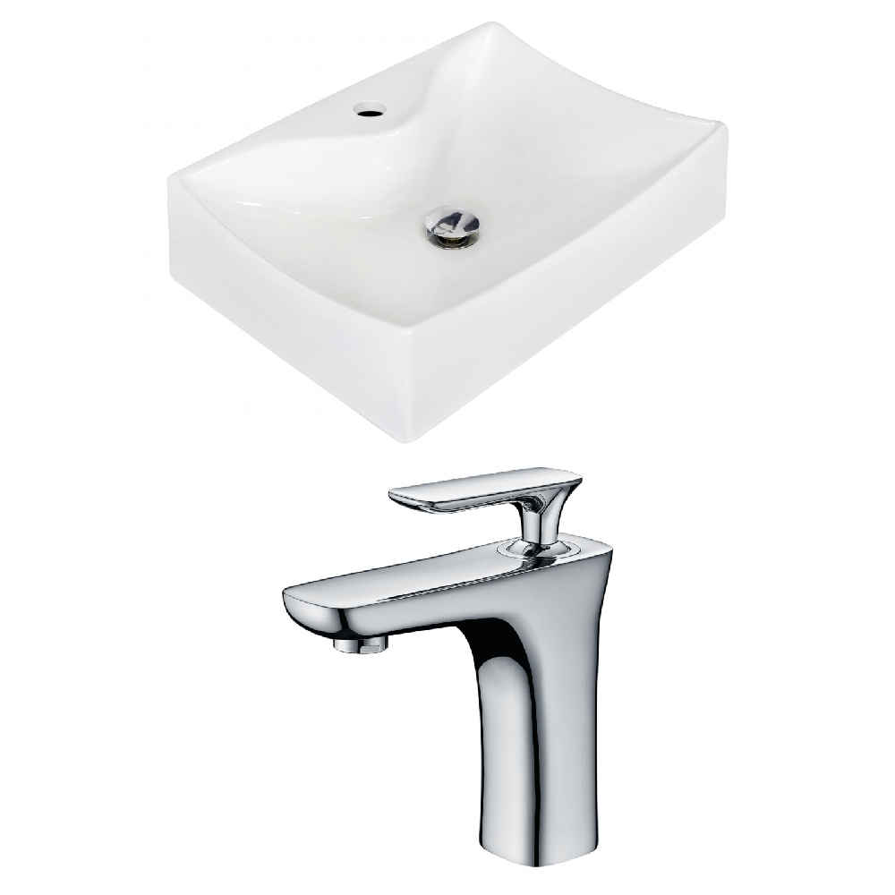 21.5-in. x 15.75-in. Rectangle Bathroom Vessel Sink Set White Enamel Glaze