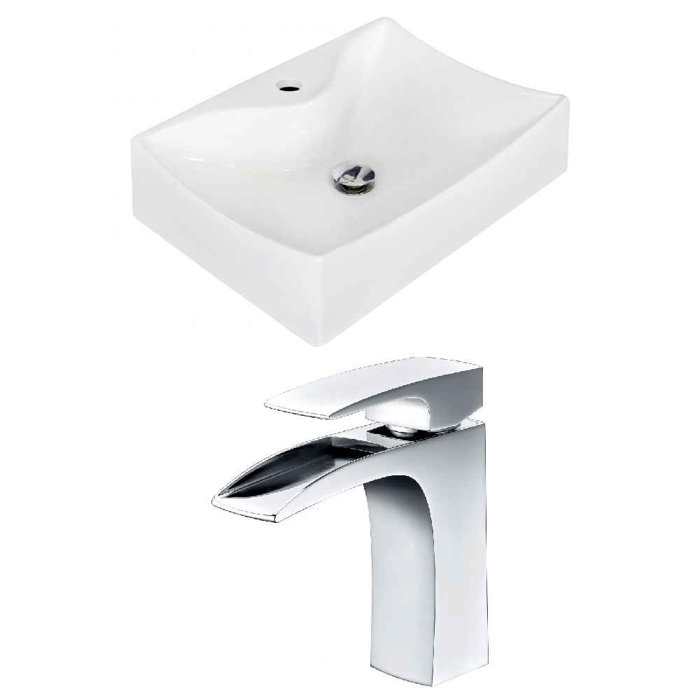 21.5-in. x 15.75-in. Rectangle Bathroom Vessel Sink Set White Enamel Glaze