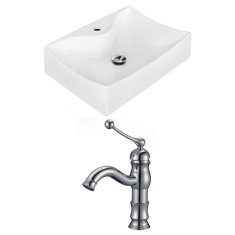 21.5-in. x 15.75-in. Rectangle Bathroom Vessel Sink Set White Enamel Glaze