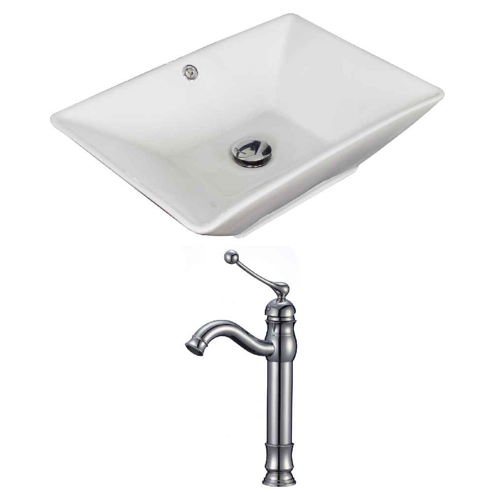 22-in. x 14.75-in. Rectangle Bathroom Vessel Sink Set White Enamel Glaze