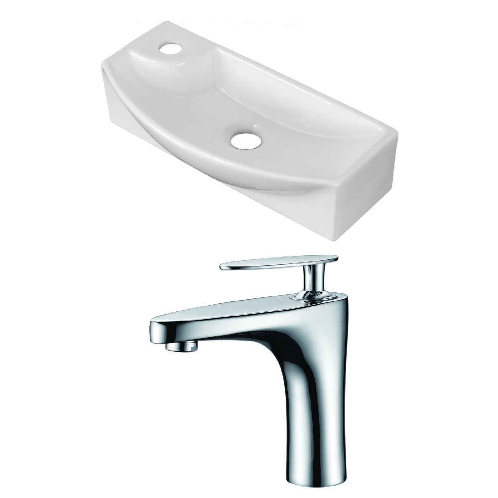 17.75-in. x 8.75-in. Rectangle Bathroom Vessel Sink Set White Enamel Glaze