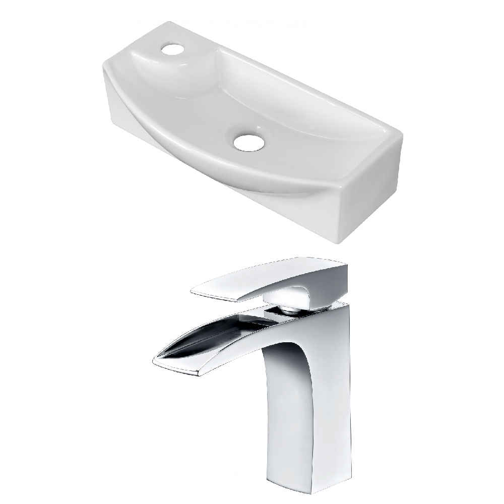 17.75-in. x 8.75-in. Rectangle Bathroom Vessel Sink Set White Enamel Glaze