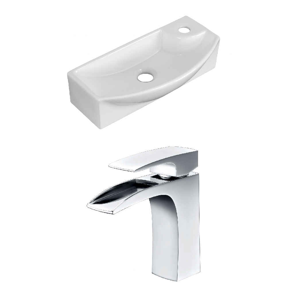 17.75-in. x 8.75-in. Rectangle Bathroom Vessel Sink Set White Enamel Glaze