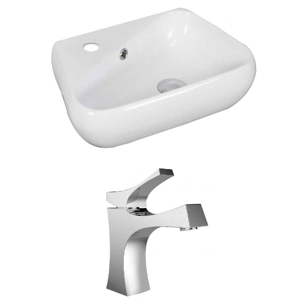 17.5-in. x 11-in. Unique Bathroom Vessel Sink Set White Enamel Glaze