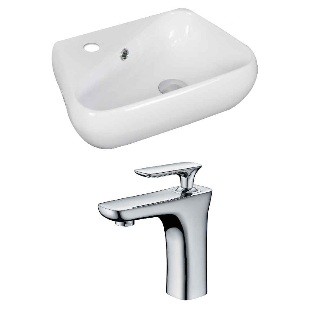17.5-in. x 11-in. Unique Bathroom Vessel Sink Set White Enamel Glaze
