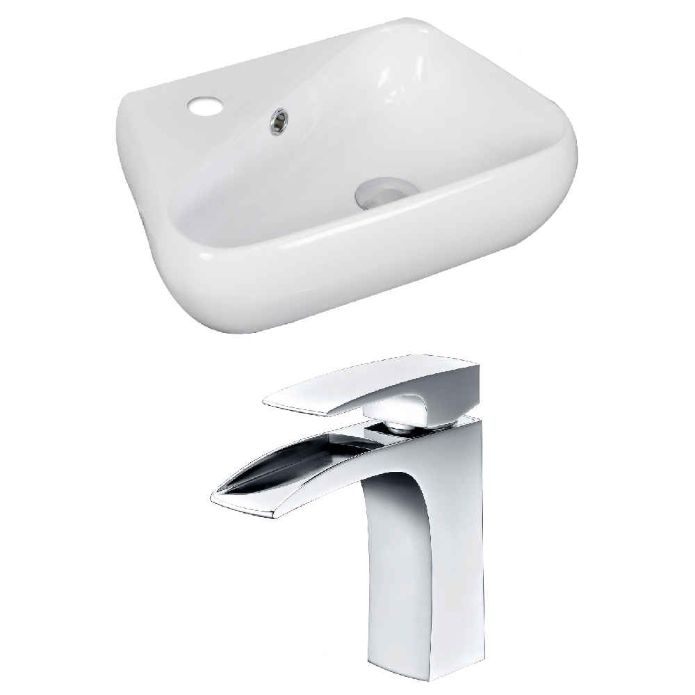 17.5-in. x 11-in. Unique Bathroom Vessel Sink Set White Enamel Glaze