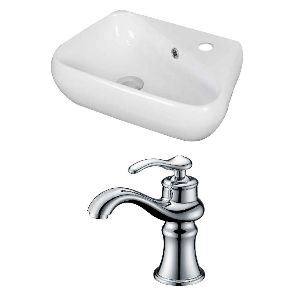17.5-in. x 11-in. Unique Bathroom Vessel Sink Set White Enamel Glaze