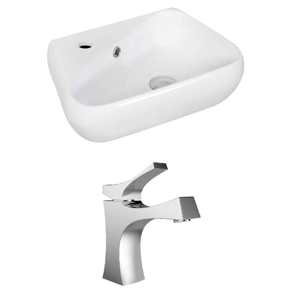 17.5-in. x 11-in. Unique Bathroom Vessel Sink Set White Enamel Glaze