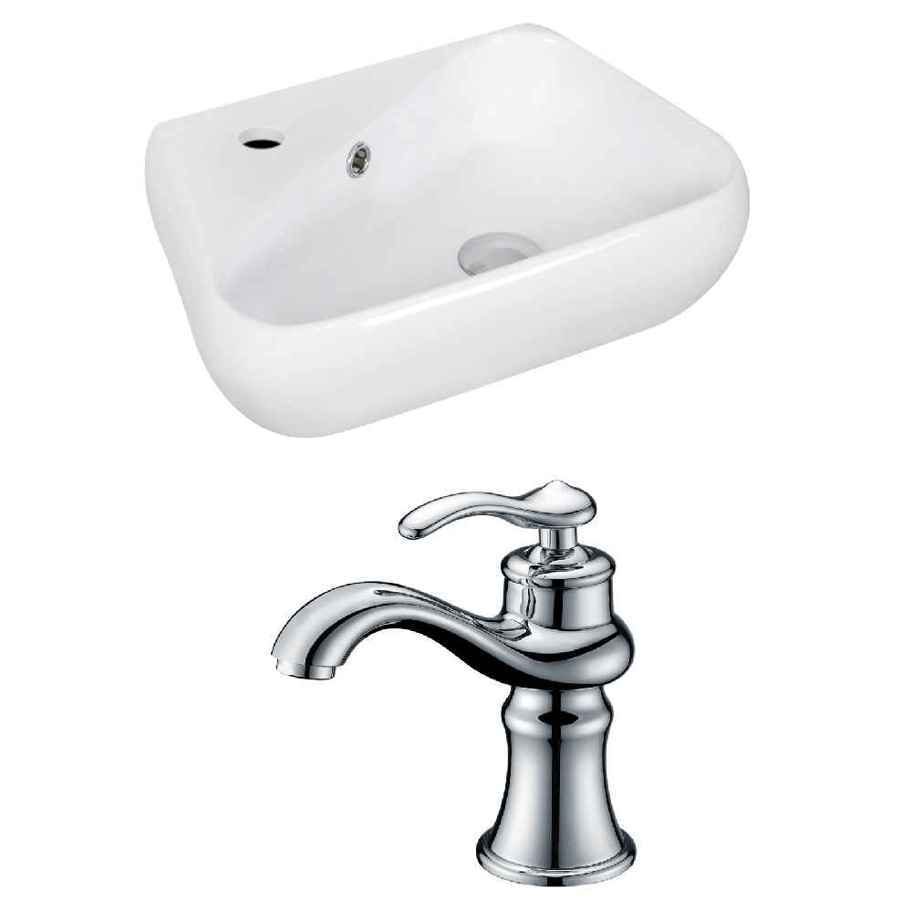 17.5-in. x 11-in. Unique Bathroom Vessel Sink Set White Enamel Glaze