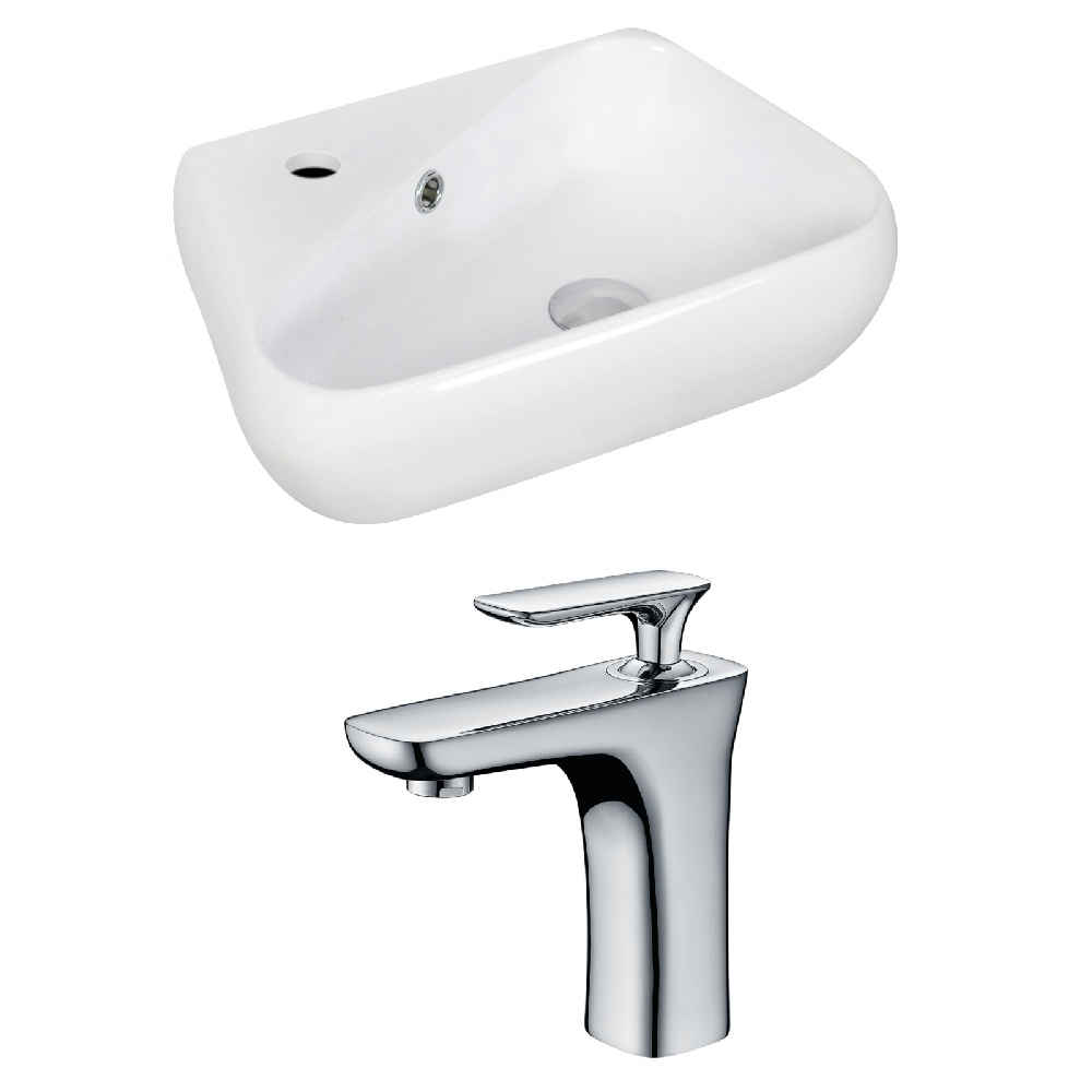 17.5-in. x 11-in. Unique Bathroom Vessel Sink Set White Enamel Glaze