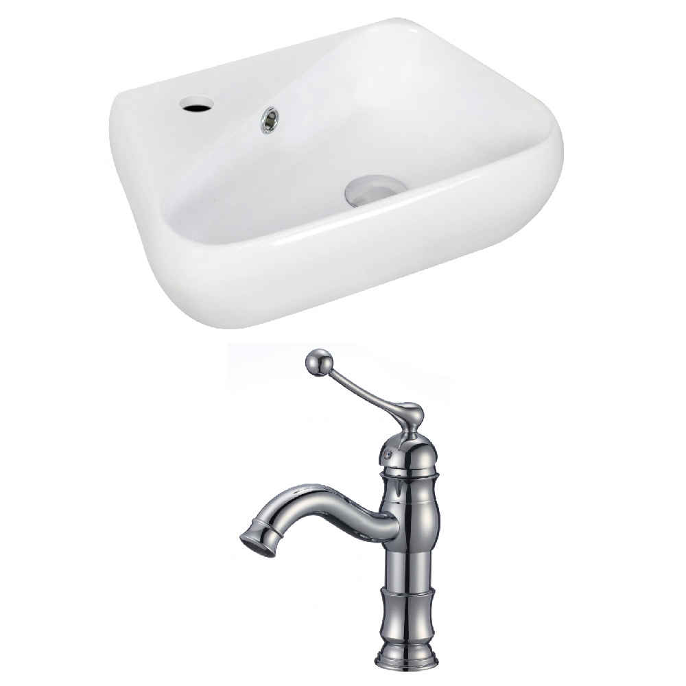17.5-in. x 11-in. Unique Bathroom Vessel Sink Set White Enamel Glaze