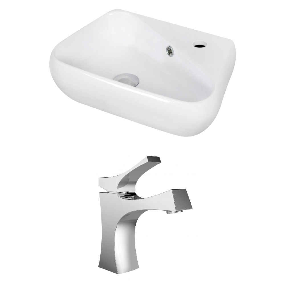 17.5-in. x 11-in. Unique Bathroom Vessel Sink Set White Enamel Glaze