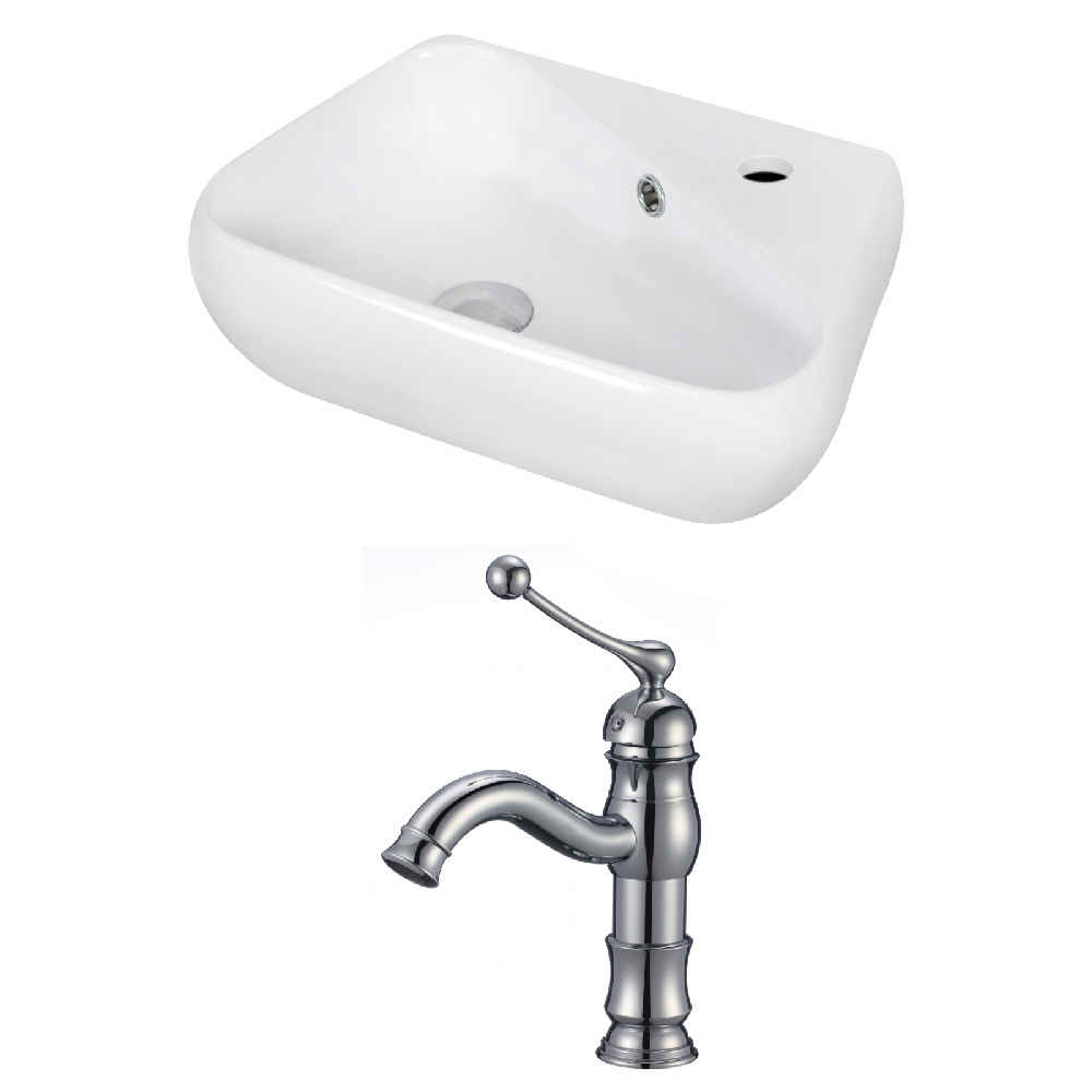 17.5-in. x 11-in. Unique Bathroom Vessel Sink Set White Enamel Glaze