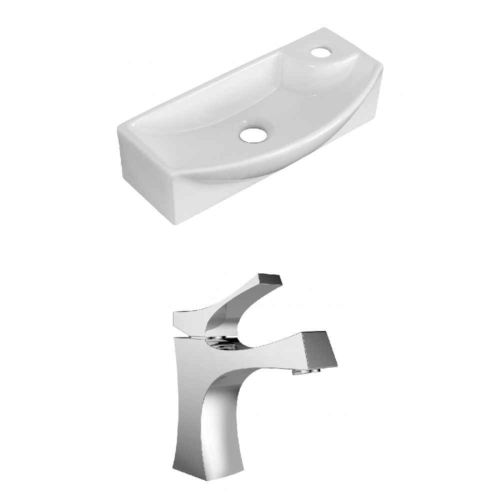 17.75-in. x 8.75-in. Rectangle Bathroom Vessel Sink Set White Enamel Glaze