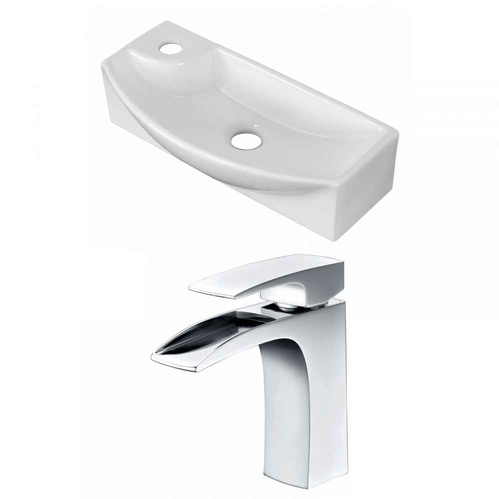 17.75-in. x 8.75-in. Rectangle Bathroom Vessel Sink Set White Enamel Glaze