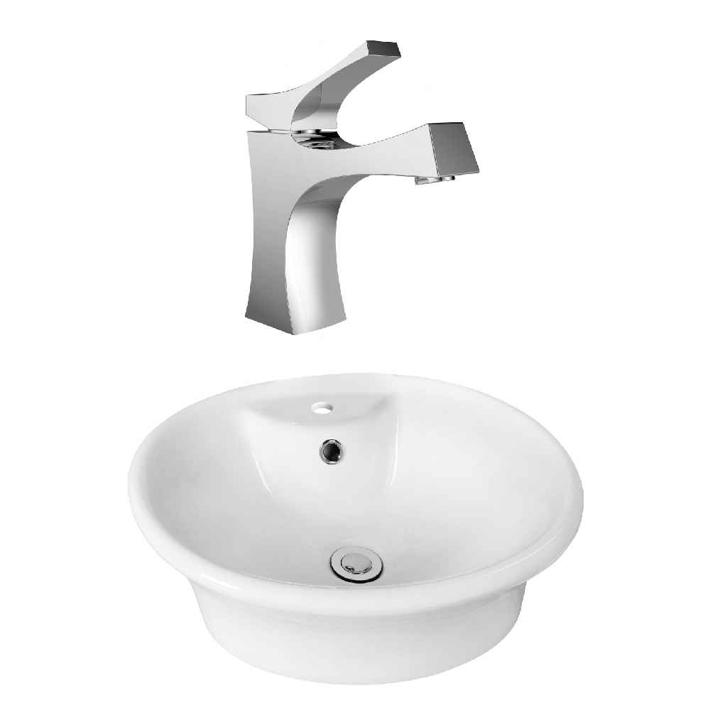 19-in. x 15.5-in. Oval Bathroom Vessel Sink Set White Enamel Glaze