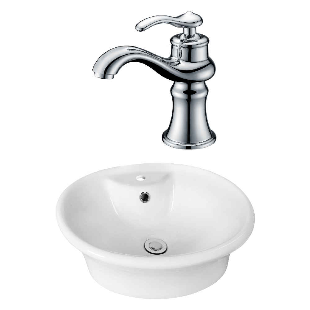 19-in. x 15.5-in. Oval Bathroom Vessel Sink Set White Enamel Glaze