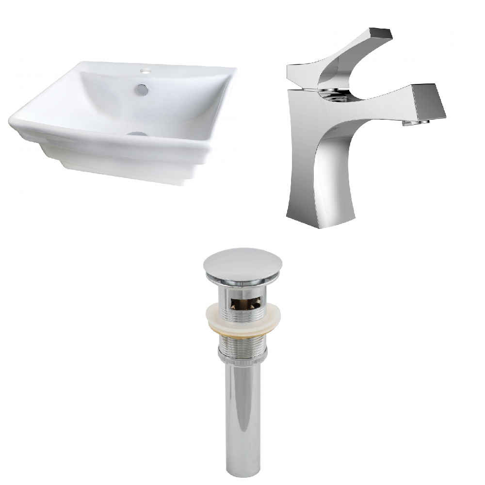 19.75-in. x 17-in. Rectangle Bathroom Vessel Sink Set White Enamel Glaze