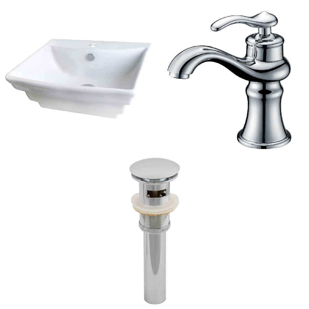19.75-in. x 17-in. Rectangle Bathroom Vessel Sink Set White Enamel Glaze
