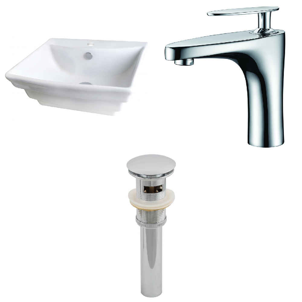 19.75-in. x 17-in. Rectangle Bathroom Vessel Sink Set White Enamel Glaze