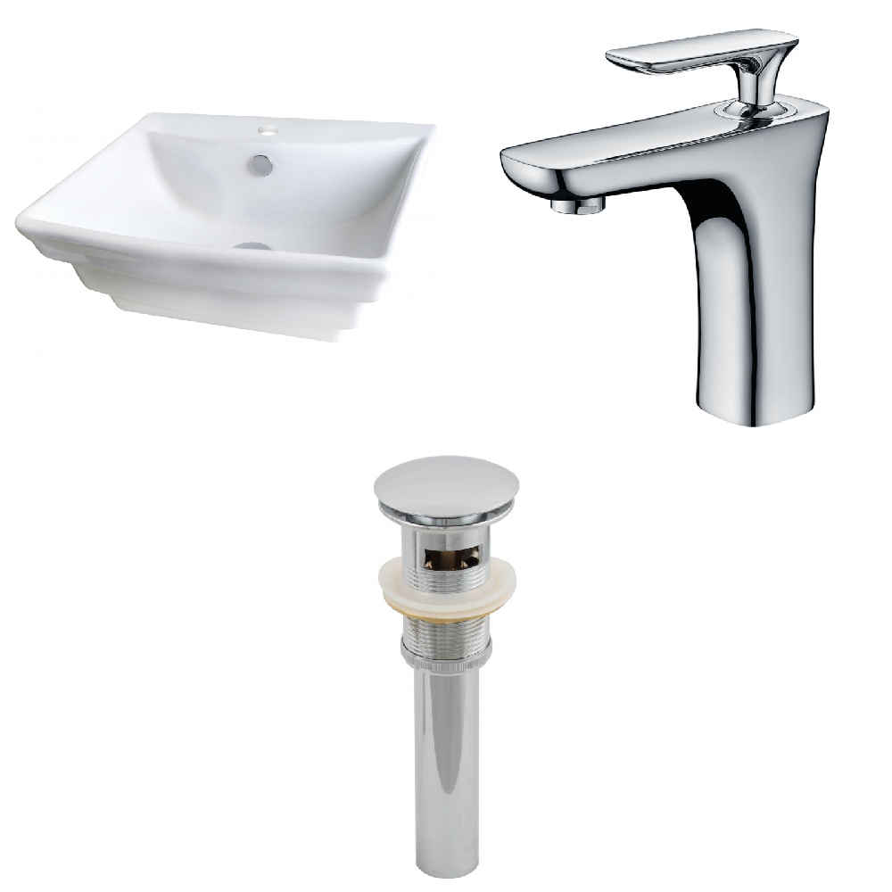 19.75-in. x 17-in. Rectangle Bathroom Vessel Sink Set White Enamel Glaze