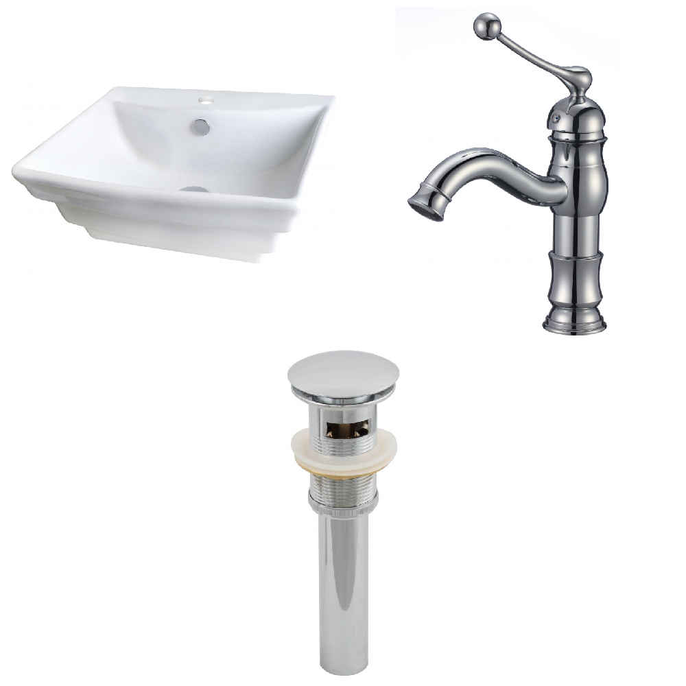 19.75-in. x 17-in. Rectangle Bathroom Vessel Sink Set White Enamel Glaze