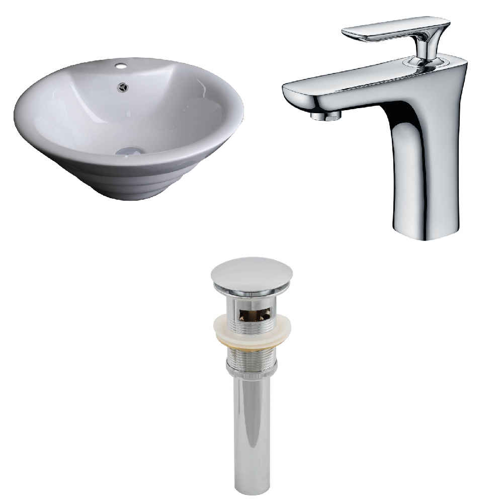 19.25-in. x 19.25-in. Round Bathroom Vessel Sink Set White Enamel Glaze