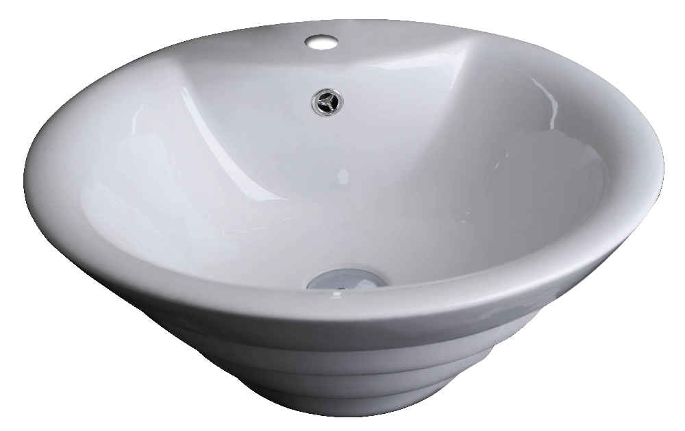 19-in. x 19-in. Round Bathroom Vessel Sink Set White Enamel Glaze