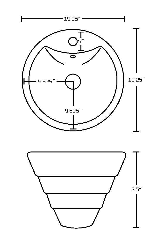 19-in. x 19-in. Round Bathroom Vessel Sink Set White Enamel Glaze