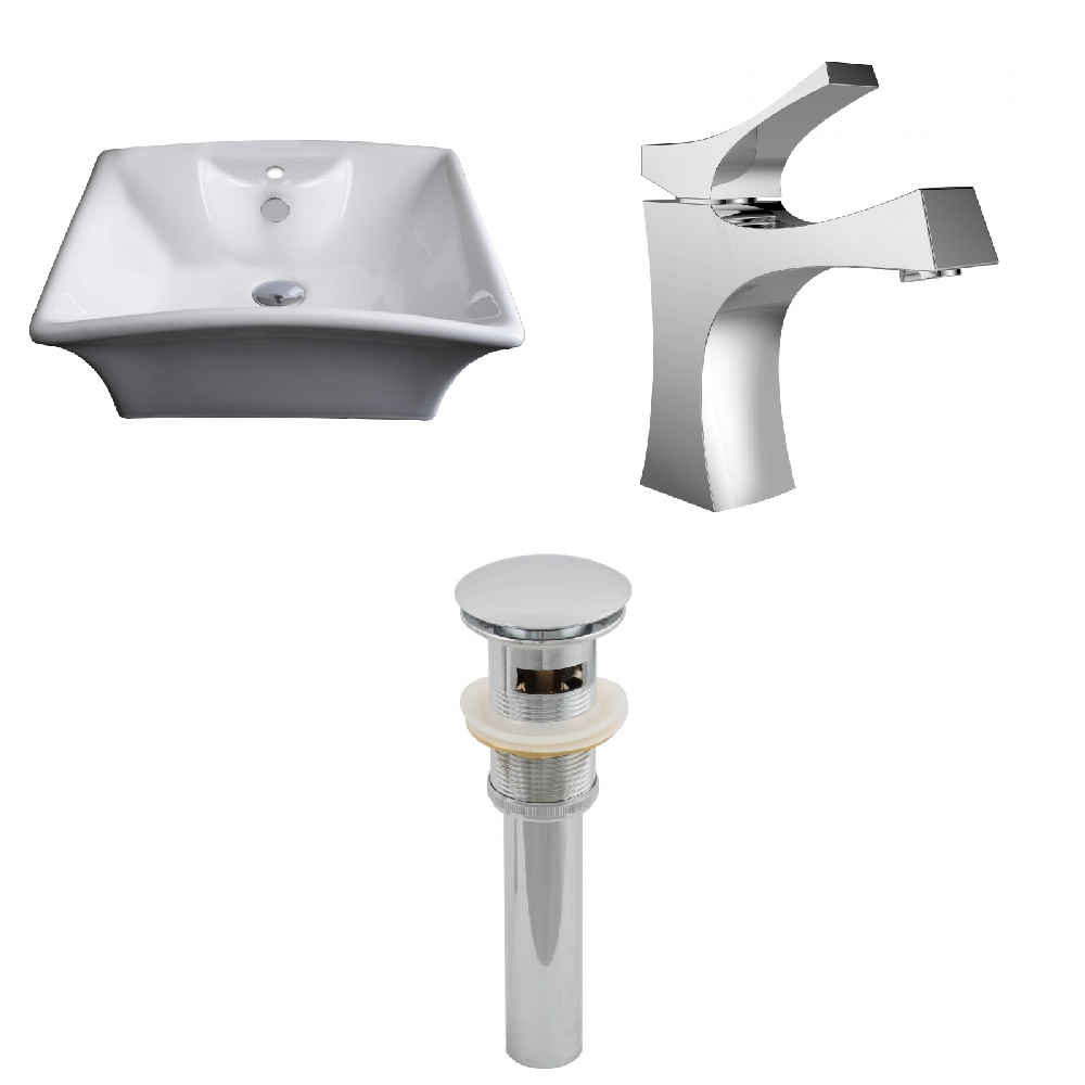 19.5-in. x 16.25-in. Rectangle Bathroom Vessel Sink Set White Enamel Glaze