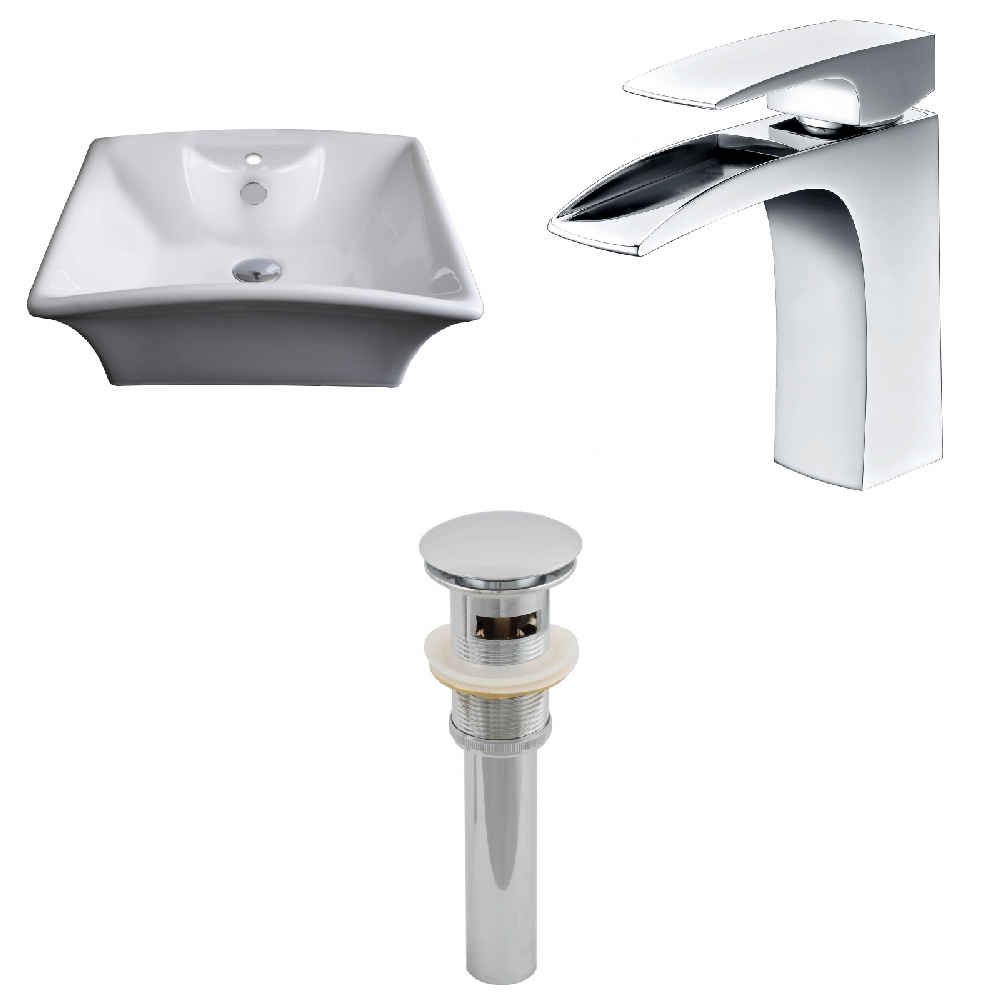 19.5-in. x 16.25-in. Rectangle Bathroom Vessel Sink Set White Enamel Glaze