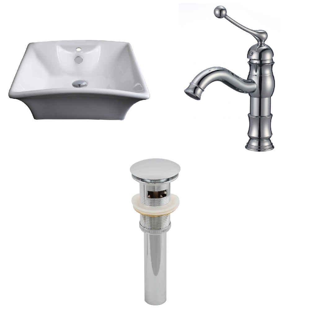 19.5-in. x 16.25-in. Rectangle Bathroom Vessel Sink Set White Enamel Glaze