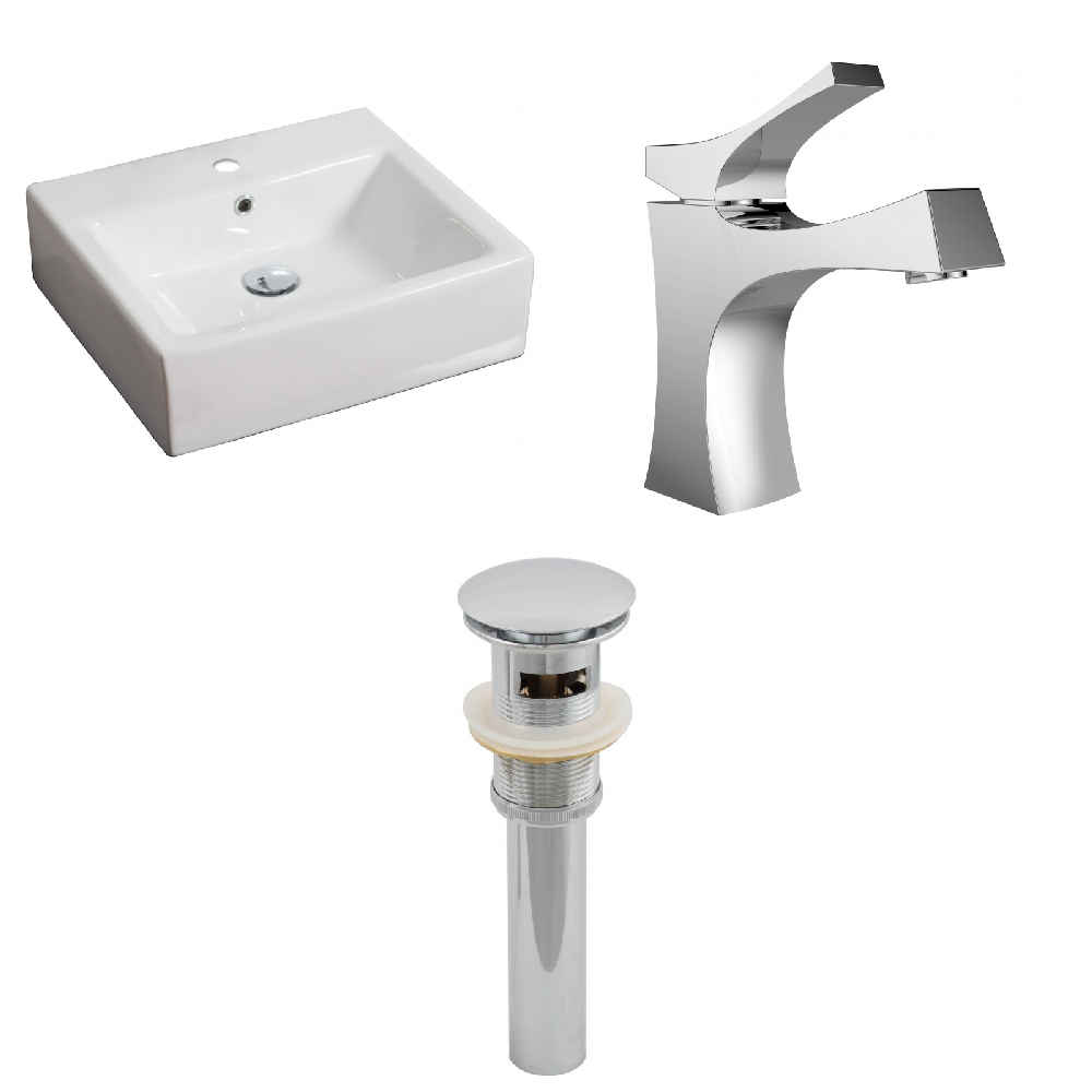 21-in. x 16.5-in. Rectangle Bathroom Vessel Sink Set White Enamel Glaze