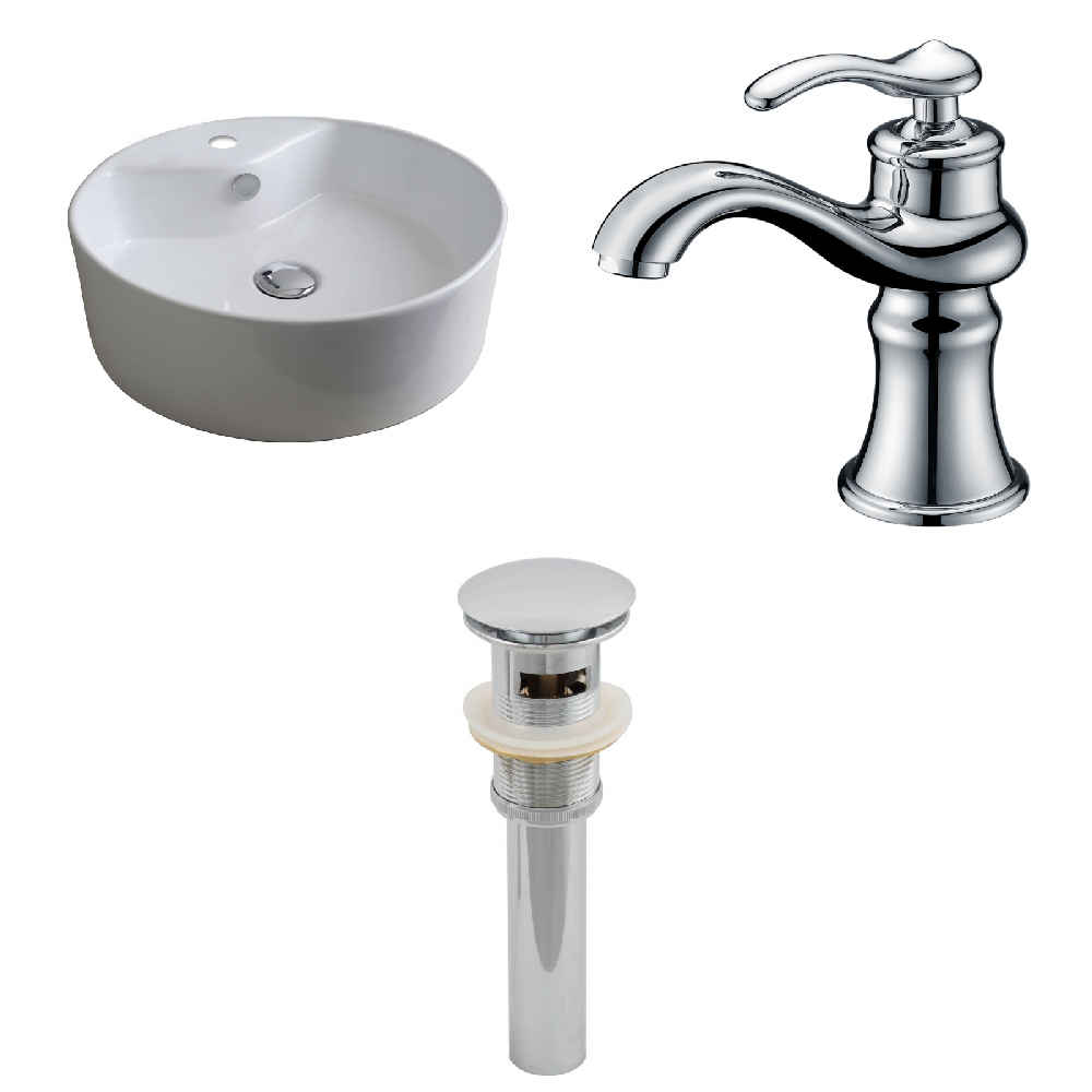 18.25-in. x 18.25-in. Round Bathroom Vessel Sink Set White Enamel Glaze