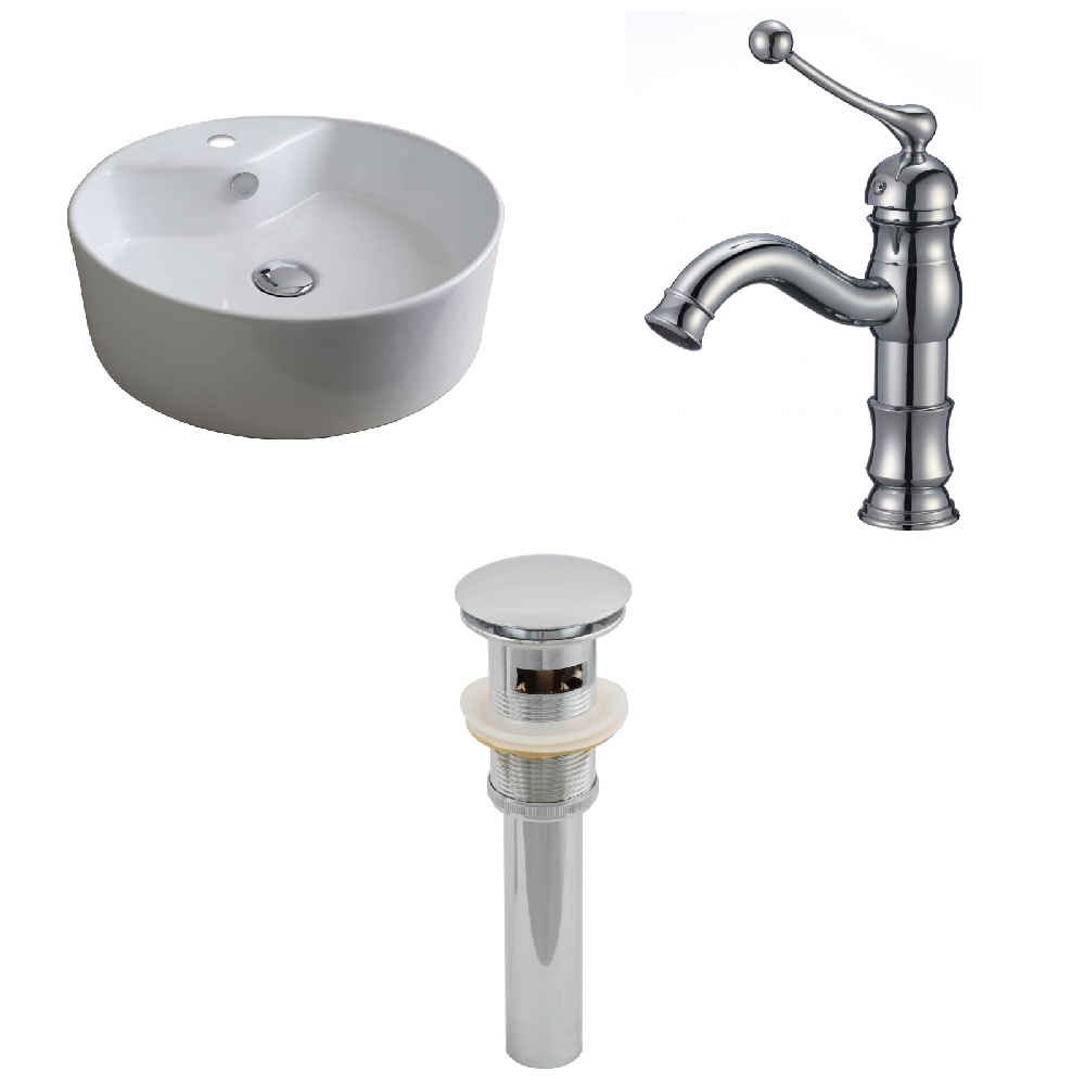 18.25-in. x 18.25-in. Round Bathroom Vessel Sink Set White Enamel Glaze