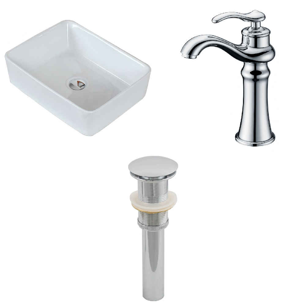 18.75-in. x 14.75-in. Rectangle Bathroom Vessel Sink Set White Enamel Glaze
