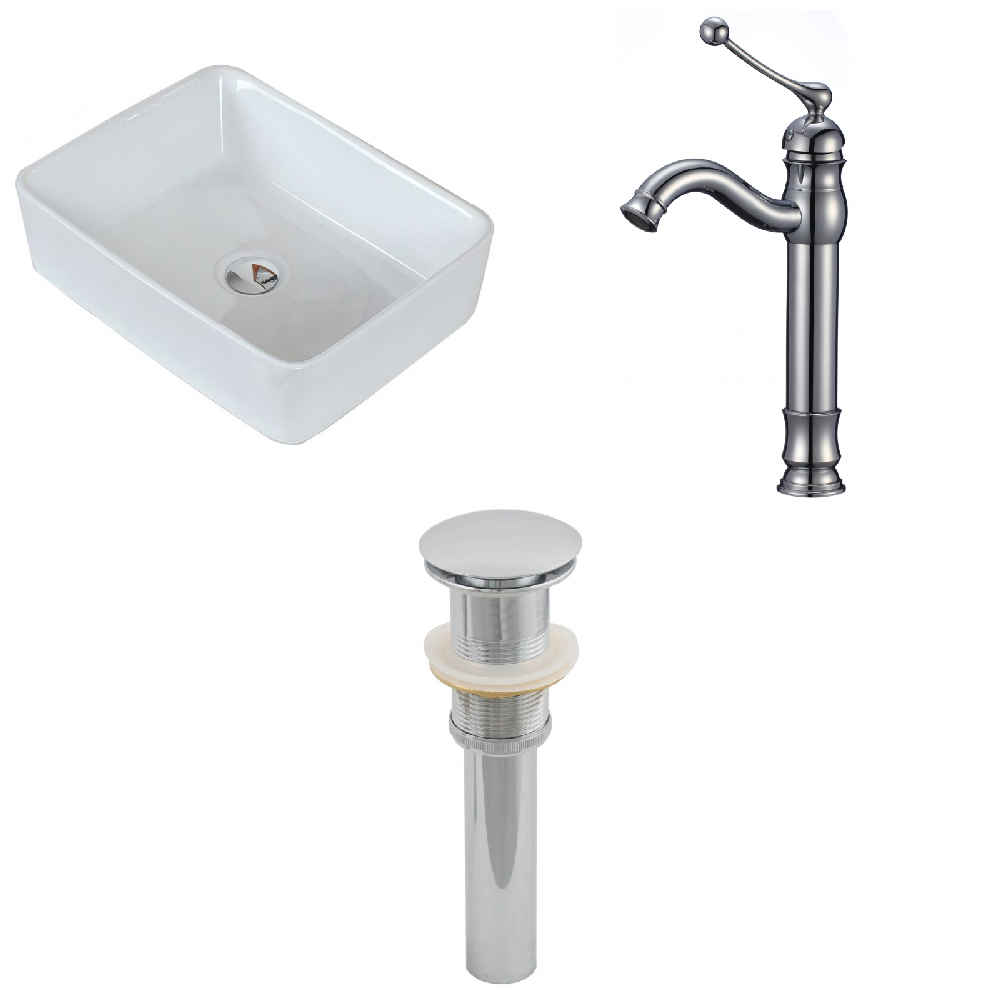 18.75-in. x 14.75-in. Rectangle Bathroom Vessel Sink Set White Enamel Glaze