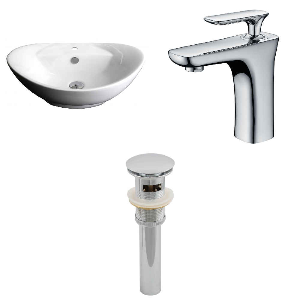 23-in. x 15.25-in. Oval Bathroom Vessel Sink Set White Enamel Glaze