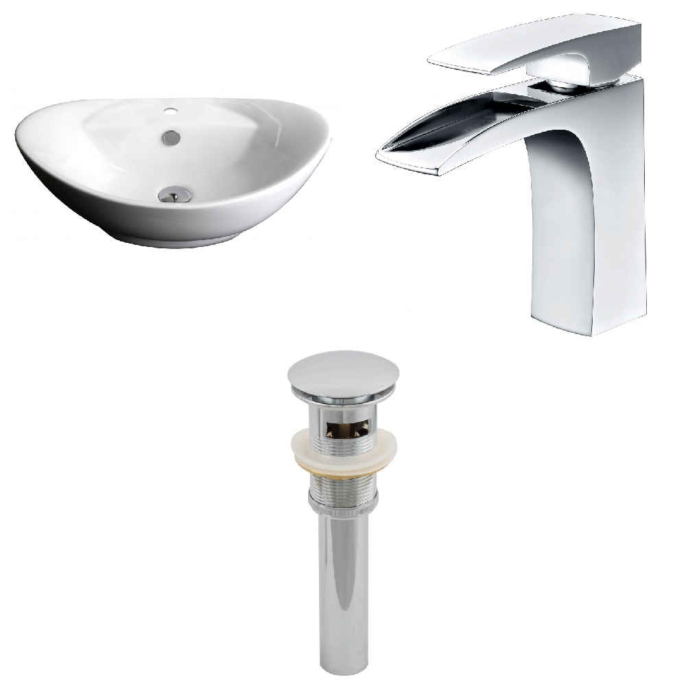 23-in. x 15.25-in. Oval Bathroom Vessel Sink Set White Enamel Glaze