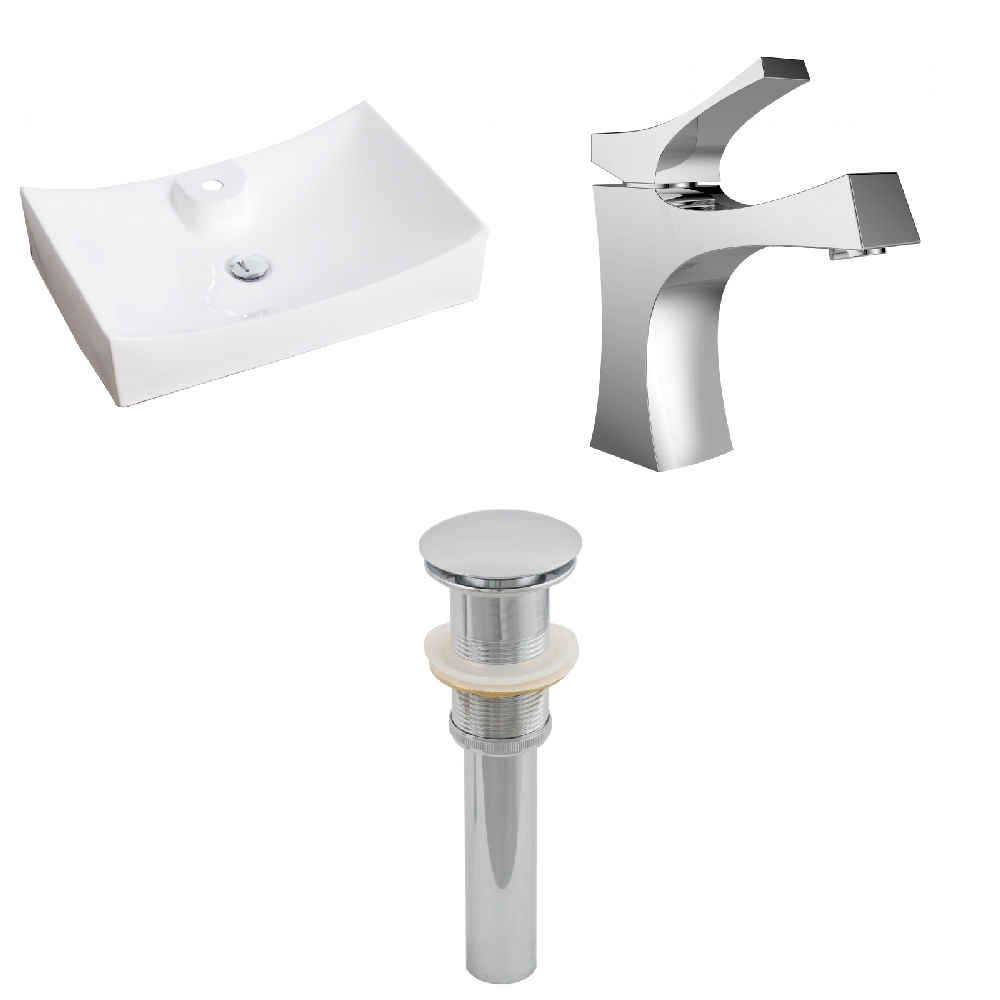 26-in. x 17.75-in. Rectangle Bathroom Vessel Sink Set White Enamel Glaze