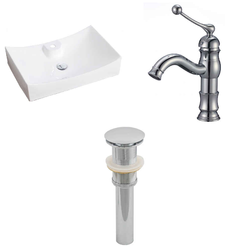 26-in. x 17.75-in. Rectangle Bathroom Vessel Sink Set White Enamel Glaze